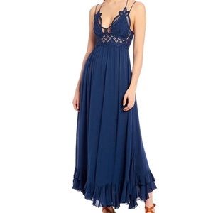 Free People Navy Blue Lace Bodice Maxi Dress